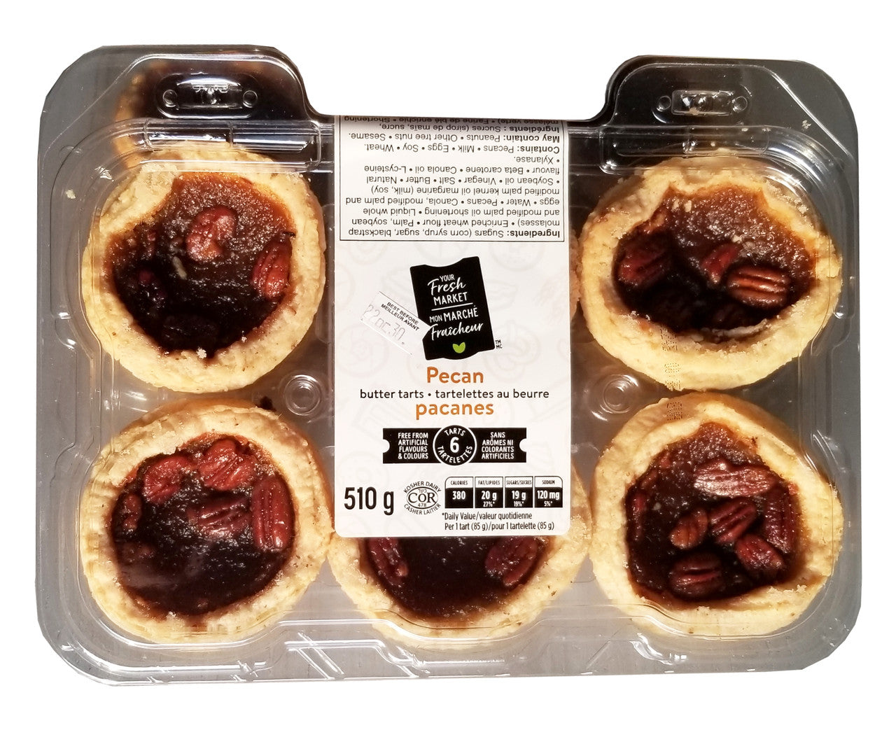 Your Fresh Market Pecan Butter Tarts, 510g/18oz., 6 Tarts, {Imported from Canada}